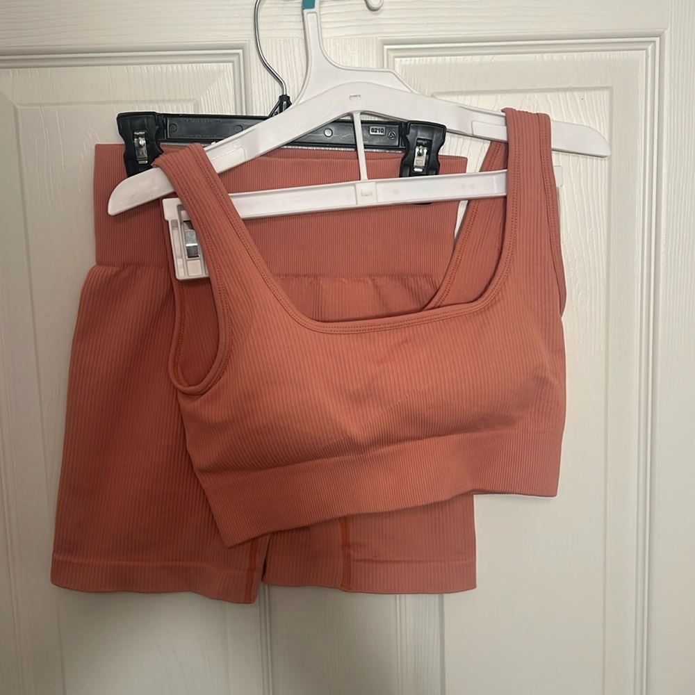 Mauve/Terra cotta colored work out set.